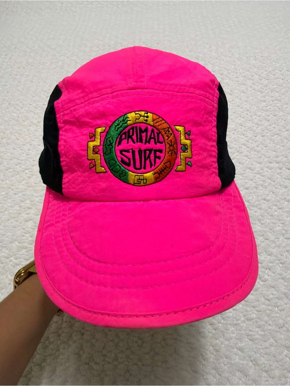 Vintage Primal Surf Neon Pink Unstructured Nylon Hat 5-Panel Gorpcore Retro